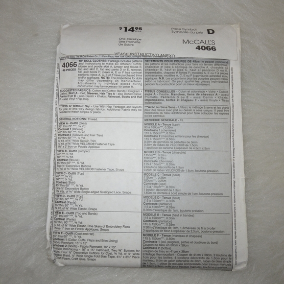 McCall's 4066 Six super cute outfits for American Girl and 18" dolls - Picture 5 of 5